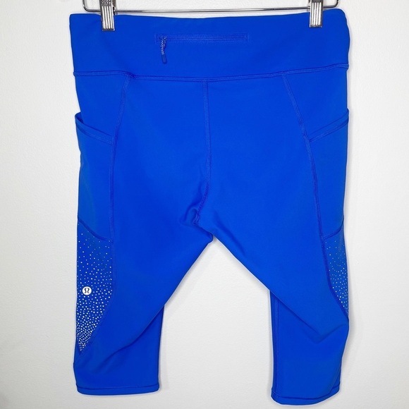 Lululemon Tight Stuff Crop Leggings Reflective with Side Pockets Cerulean Blue - Picture 7 of 12